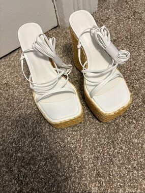 ASOS White Lace-Up Espadrille Platform Mules